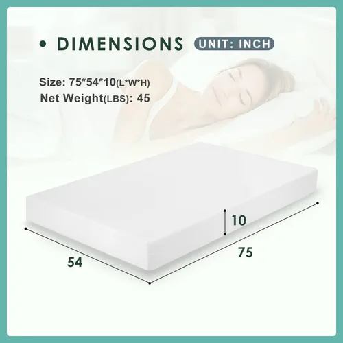 Miniatura 2 de PayLessHere Colchón de espuma viscoelástica de gel completo de 10 pulgadas, sin fibra de vidrio, certificado CertiPUR-US, cama en una caja, sueño