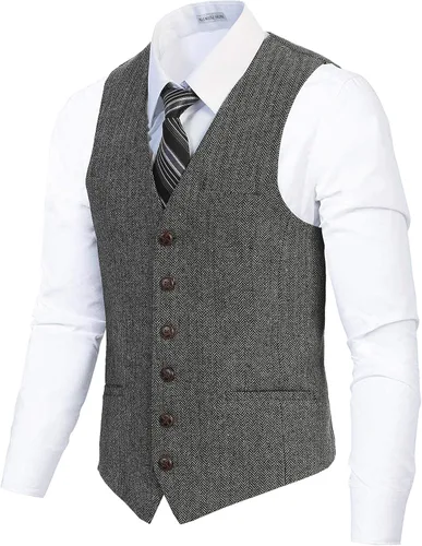 Miniatura 24 de Gioberti Chaleco de tweed formal de 6 botones para hombres