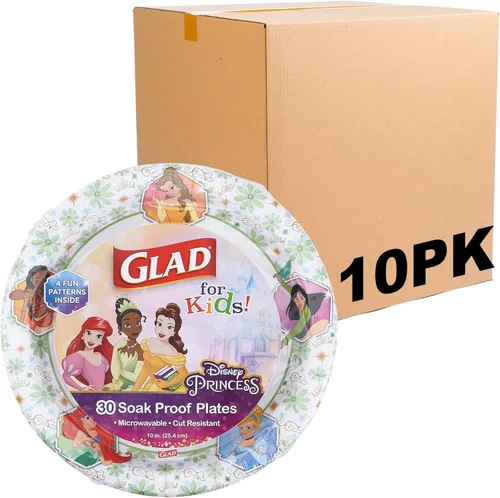 Miniatura 10 de Glad Platos de Papel Desechables de Princesas Disney para Niños, Marcos Florales - Resistentes, A Prueba de Absorción, Aptos para Microondas, Platos