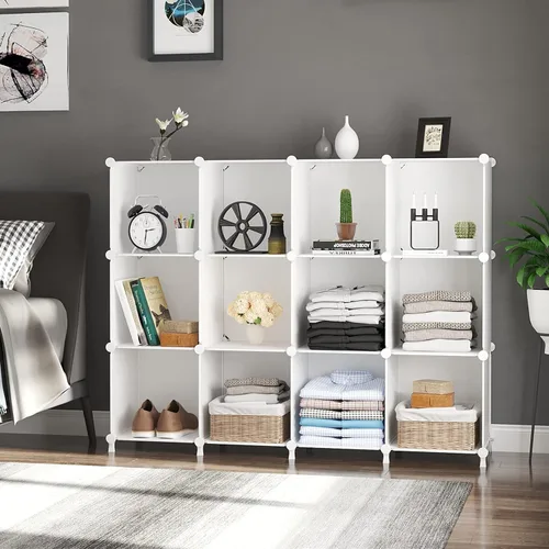 Miniatura 4 de AWTATOS Organizador de almacenamiento de cubos, estantería de 12 cubos, estantería de bricolaje de plástico para armario, estantes de almacenamiento