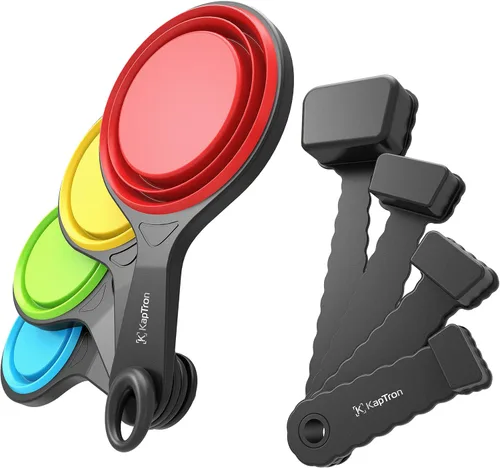 Miniatura 2 de Kaptron Juego de cucharas y tazas medidoras plegables de 8 piezas, varios tamaños, multicolor