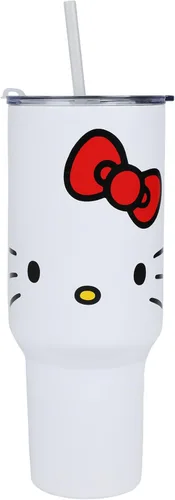 Miniatura 3 de Bioworld Hello Kitty - Vaso de acero inoxidable con tapa a prueba de fugas, 40 onzas Hello Kitty cara
