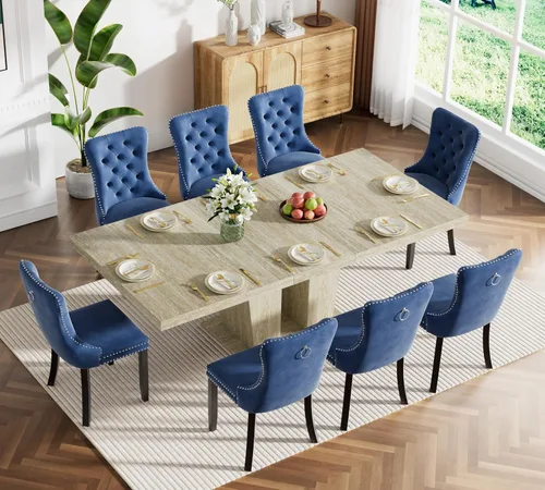 Miniatura 46 de Juego de mesa de comedor extensible de 5 piezas, juego de mesa de comedor extensible de estilo granja para 4, mesa de cocina expandible de madera