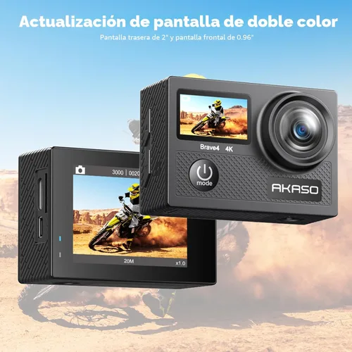 Miniatura 3 de AKASO Brave 4 Cámara de acción 4K 30fps con tarjeta microSD U3 de 64 GB Kit de accesorios para casco de bicicleta, 20MP Ultra HD 131FT Cámara
