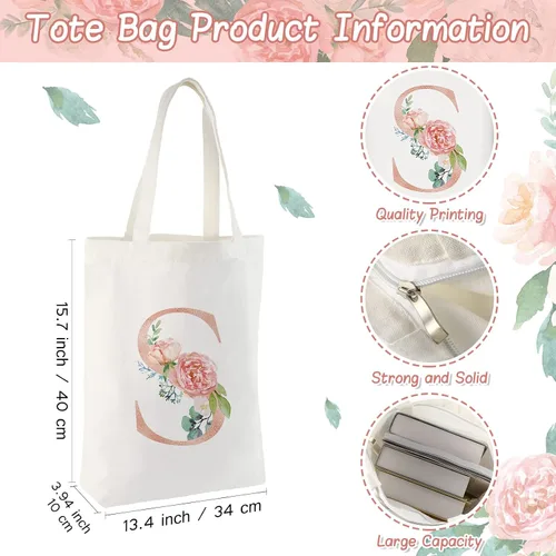 Miniatura 4 de Sanwuta 2 bolsas de lona con inicial, diseño floral con letras florales, bolsas de cosméticos de viaje, bolsas con monograma para mujer, mujer