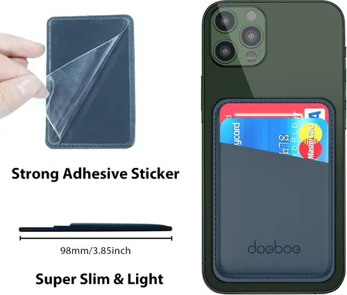 Miniatura 6 de doeboe Tarjetero de cuero para la parte posterior del teléfono, funda de cartera fuertemente adhesiva, para todos los teléfonos inteligentes