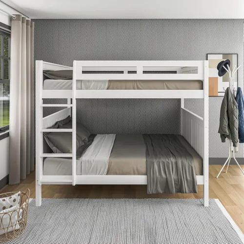 Miniatura 3 de Camaflexi Panel estilo litera de madera maciza, Twin-Over-Twin, escalera lateral adjunta, capuchino