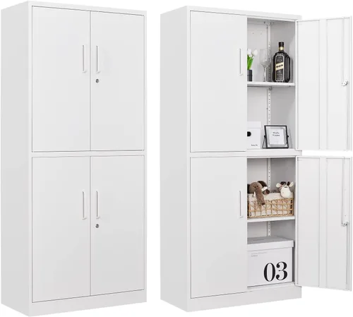 Miniatura 28 de Armario de garaje de metal de 36 pulgadas de alto, gabinetes de almacenamiento de 2 puertas, caninete de herramientas de acero utilitario, caninetes
