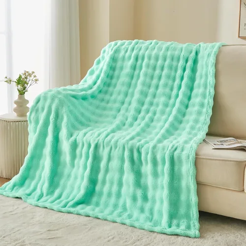 Miniatura 8 de NEWCOSPLAY Manta para Sofá Aqua Súper Suave de Franela Polar 3D Burbuja Ligera Manta de Cama para Uso en Todas las Estaciones (Aqua, Throw(50"x60"))