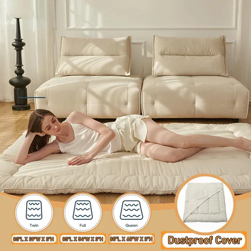 Miniatura 8 de Colchón japonés de suelo tipo futón, tamaño individual (39 x 80 pulgadas), colchón plegable de tatami, portátil, enrollable, para adultos, cama