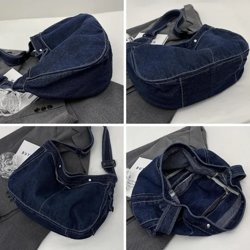 Miniatura 5 de Bolso bandolera de mezclilla, bolso cruzado grande tipo hobo, bolso de hombro casual, bolso de mano de jean para mujeres y hombres