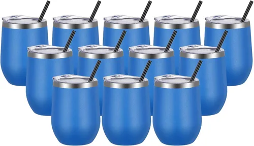 Miniatura 23 de VEGOND - Vaso de vino de acero inoxidable de 12 onzas con tapa y popote, vaso de vidrio de vino aislado de doble pared sin tallo, taza de café
