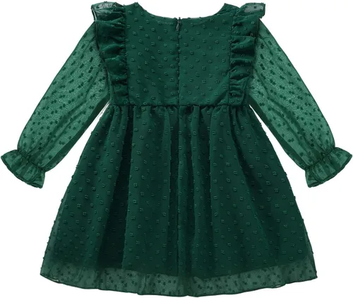 Miniatura 6 de Vestidos de verano para niñas pequeñas, con volantes, sin mangas, con lunares suizos, vestido de fiesta sólido para 18M-6 años