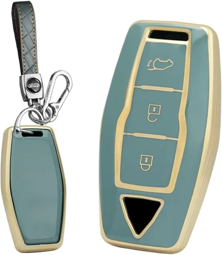 Miniatura 7 de SANRILY Golden-Edge - Funda para llavero de 3 botones 2023 para Mitsubishi Outlander 2022 2021 sin llave con llavero de cuero, color beige