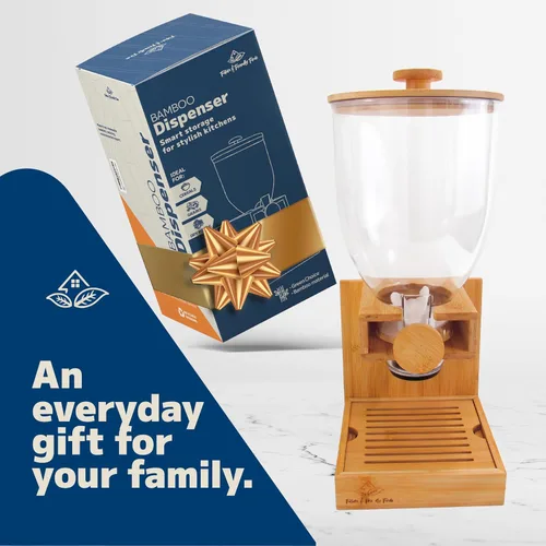 Miniatura 8 de Dispensador de bambú de 3.5 litros (118 onzas líquidas), dispensador de cereales, contenedor de almacenamiento, estación de snack bar, dispensador