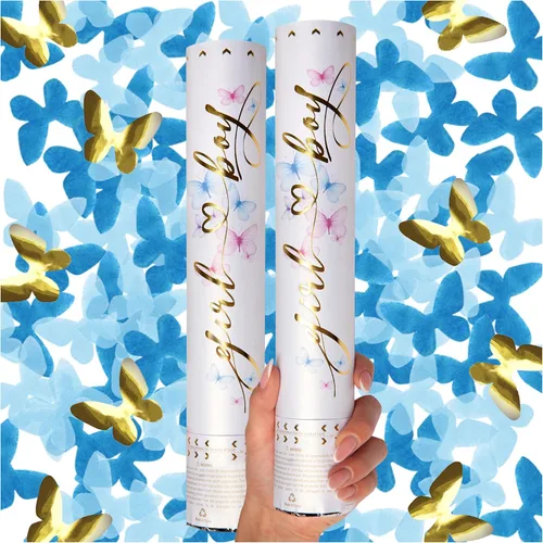 PrimePure Cañón de confeti de revelación de género, papel azul mariposa, paquete de 2