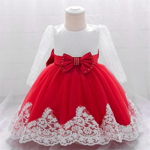 Miniatura 2 de Vestido de otoño de lino de algodón de manga larga con tutú de flores, vestido de princesa, vestido de tul para Navidad