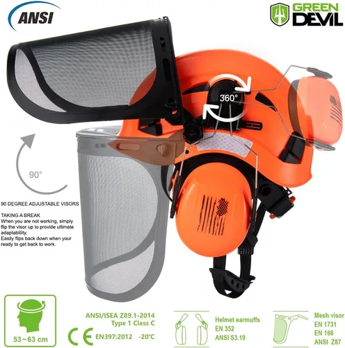 Miniatura 3 de Casco de Seguridad Forestal Casco de Motosierra con Protector Facial de Malla y Orejeras 3 en 1 Casco Duro Forestal Protector facial naranja+malla