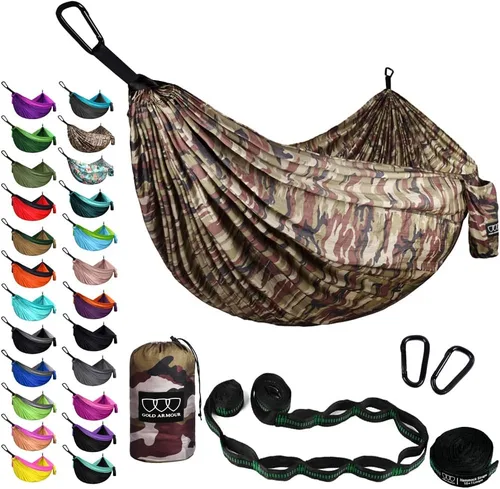 Miniatura 9 de Gold Armour Hamaca de camping – Hamaca doble XL, hamaca portátil, accesorios de camping, equipo para exteriores e interiores con correas de árbol