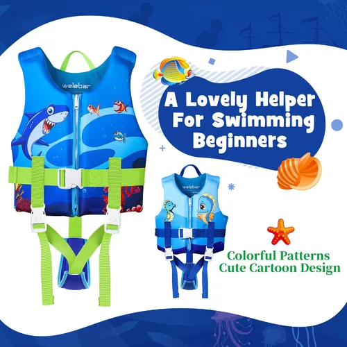 Miniatura 5 de Chaleco de natación para niños, flotadores para niños pequeños con correa de seguridad ajustable, ayudas de natación, flotador infantil, traje