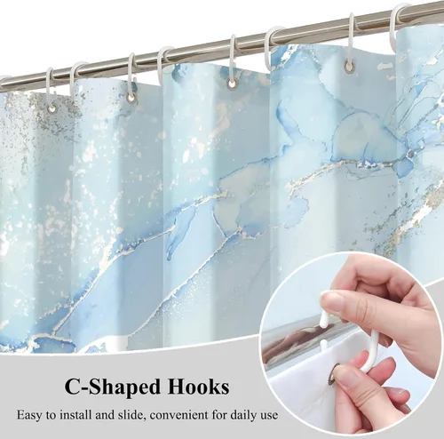 Miniatura 5 de Cortina de ducha abstracta de mármol negro gris y dorado con grietas, cortina de baño moderna ombre impresa, cortina impermeable y lavable de tela
