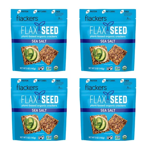 Miniatura 20 de Flackers Galletas de Multi-Semillas Cheeze-Pleaze Orgánicas, Paquete de 1 de 4 onzas, Sin Gluten, Sin GMO, Veganas, Botana Keto, 8g de Fibra, 3g