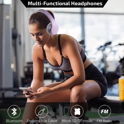Miniatura 5 de PowerLocus Auriculares Bluetooth sobre la oreja, auriculares inalámbricos con micrófono, auriculares plegables, orejeras de espuma viscoelástica