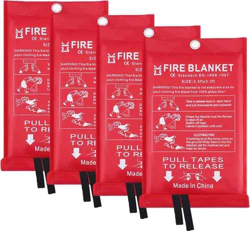 Miniatura 7 de Manta de emergencia contra incendios para el hogar y la cocina, paquete de 2 unidades de 3.3 x 3.3 pies, supresión de fibra de vidrio, ignífuga