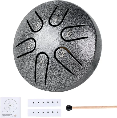 Yahpetes Tambor de lengua de acero, instrumento de percusión musical, tambor de lluvia de metal para exterior, 3 pulgadas, 6 notas, Clave C para