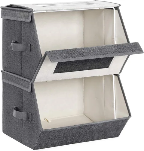 Miniatura 8 de SONGMICS URPLB02G - Juego de 2 cubos de almacenamiento apilables, cajas de almacenamiento con tapas y ventanas delanteras, organizadores de armario