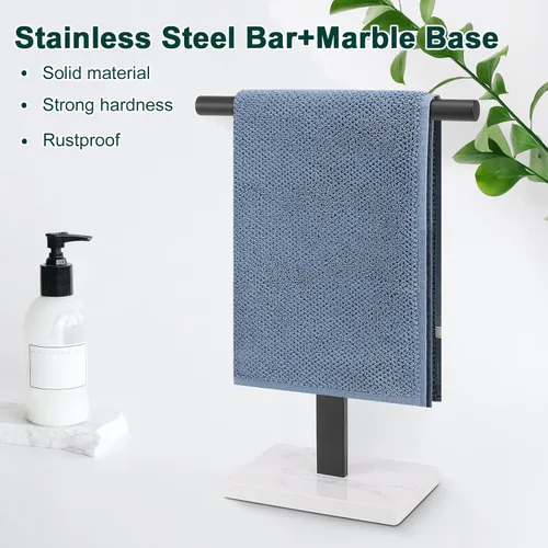 Miniatura 5 de Toallero de mano, soporte de toalla en forma de T para baño, barra de toallero de mano para aparador de cocina, acero inoxidable 304, base de mármol