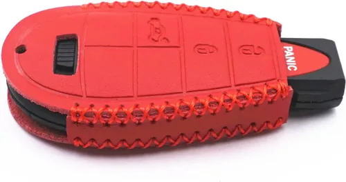 Miniatura 6 de Funda de cuero inteligente con 4 botones para llavero Chrysler 300 Dodge Durango Challenger Journey Charger Grand Caravan (rojo), Rojo