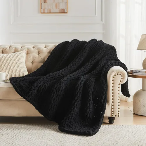 Miniatura 6 de Carriediosa Manta de Punto Grueso 50" x 60", 100% Hecha a Mano, Grande con Hilo de Felpilla en Bucle, Mantas Suaves y Esponjosas para Sofá, Cama