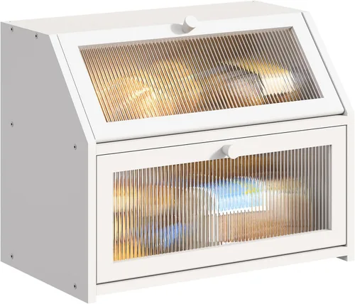 Miniatura 9 de BMOSU Panera grande para encimera de cocina, panera de doble capa para encimera de cocina, panera de madera de bambú con capacidad de almacenamiento