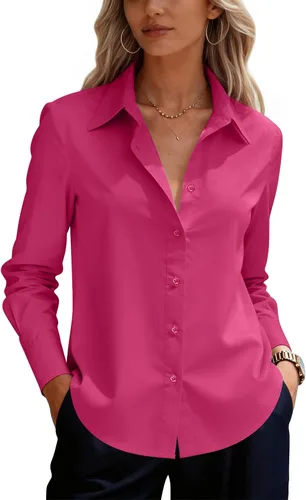 Miniatura 21 de siliteelon Camisas de vestir con botones para mujer, camisas de vestir de manga larga para mujer, camisas de trabajo de algodón de ajuste regular