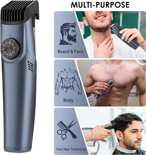 Miniatura 4 de Recortadora de barba con aspiración para hombres con 20 longitudes y estilos ajustables, recortadora con aspiración integrada para bigote, patillas