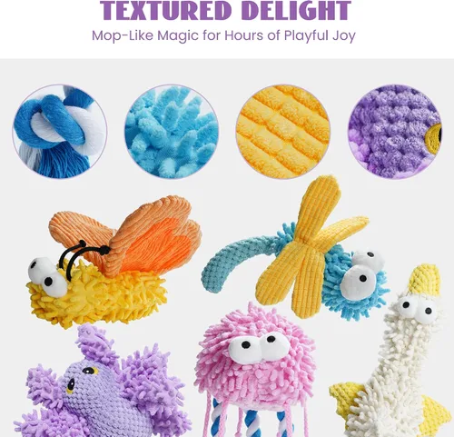 Miniatura 3 de Nocciola Paquete de 5 juguetes chirriantes para perros, lindos y suaves y arrugados de felpa para mascotas, juguetes masticables para cachorros