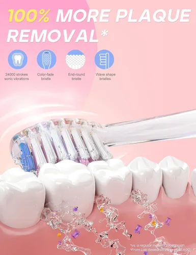 Miniatura 4 de SEAGO Cepillo de dientes eléctrico para niños con temporizador de 2 minutos de cepillado y 8 cabezales de repuesto, luz LED arcoíris para hacer que