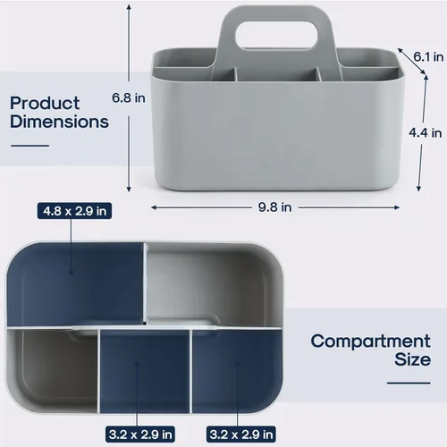 Miniatura 5 de Organizador Caddy Multiusos con Asa - Contenedor de Plástico Apilable Tote - Suministros de Arte y Manualidades, Oficina, Escritorio, Papelería, Gris