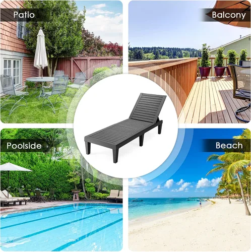 Miniatura 7 de COSTWAY Sillón reclinable para patio, resistente a la intemperie, ajustable (1, negro)