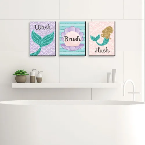 Miniatura 2 de Big Dot of Happiness Let's Be Mermaids - Arte de pared con reglas de baño para niños, 7.5 x 10 pulgadas, juego de 3 letreros, lavado, cepillo