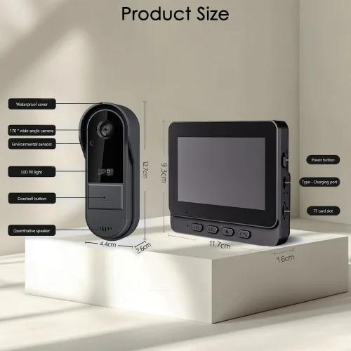 Miniatura 6 de TKMARS Timbre de puerta inalámbrico sin suscripción impermeable IP65 timbre de puerta con pantalla, no necesita aplicación/WiFi, video portero 1080P