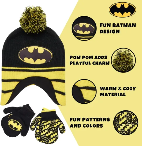 Miniatura 10 de DC Comics Conjunto de 2 pares de guantes o manoplas de invierno de Batman para niños (niños pequeños)