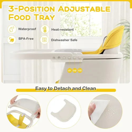 Miniatura 3 de BABY JOY Trona convertible para bebé, 3 en 1, silla alta de madera/asiento elevador/silla con bandeja extraíble, patas ajustables, arnés de 5