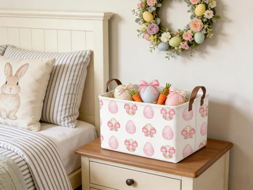 Miniatura 5 de Cesta de Pascua con lazo rectangular, cesta de Pascua vacía, cesta de almacenamiento para dormitorio de bebé, organizador de regalos de juguetes