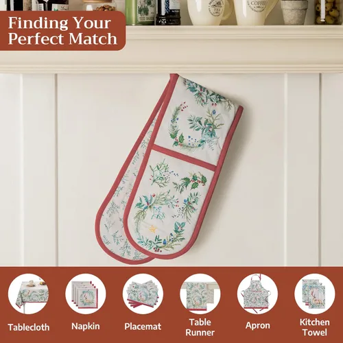 Miniatura 4 de Maison d' Hermine Guantes dobles para horno (7 x 35 pulgadas), 100 % algodón, resistentes al calor, guantes de cocina con lazo para decoración