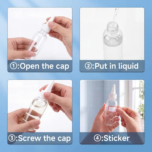 Miniatura 6 de TRENDBOX Aplicador de botellas de plástico transparente de 2 onzas con tapa superior giratoria sin BPA para aceites y líquidos para el cabello