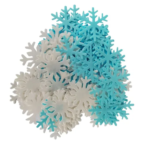 Miniatura 4 de 50 adornos comestibles para cupcakes para tartas, copos de nieve, Navidad, invierno, fiesta, decoración blanca y azul Blanco y azul