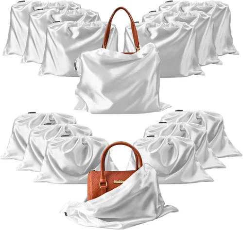 GONGKANGYUAN 12 bolsas antipolvo para bolsos y bolsos, organizador de almacenamiento de bolsos de satén con cierre de cordón protector de bolso
