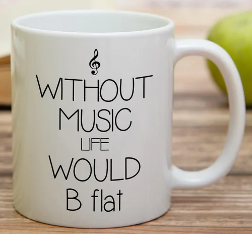 Miniatura 3 de Retreez - Taza divertida con texto en inglés "Without Music Life Would B Flat Musician", 325 ml, tazas de café de cerámica, divertidas, sarcásticas